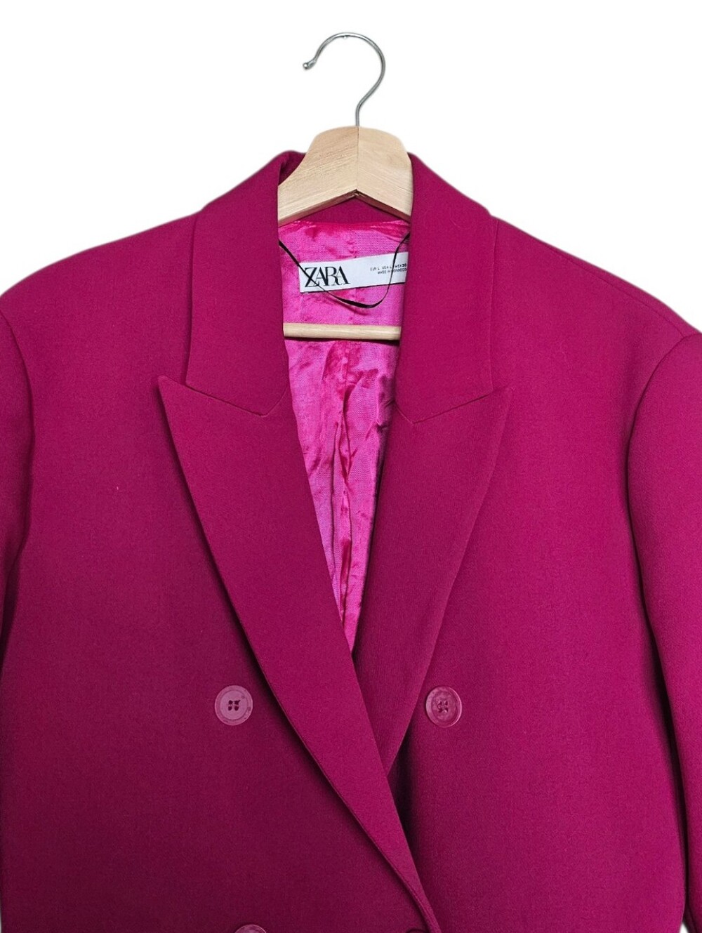Zara Double-Breasted Fuchsia Blazer Jacket Size Large - Picture 2 of 10